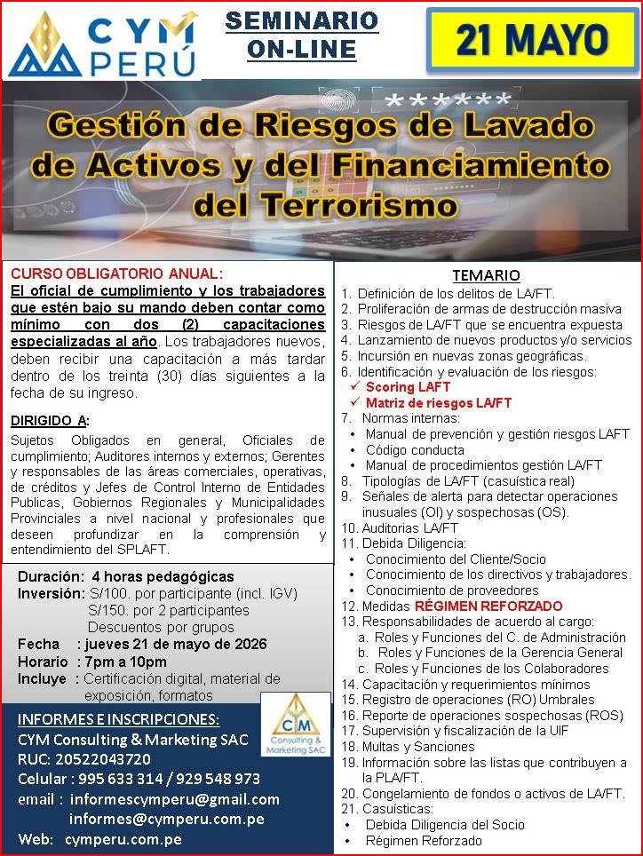 Seminario On-Line 21 Mayo — Gestión de Riesgos de Lavado de Activos